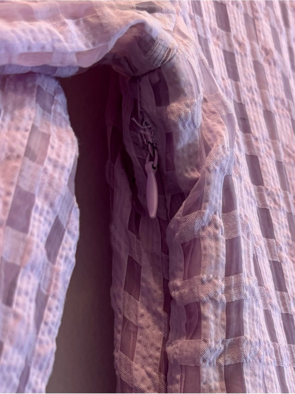 LOOWÔ Mauve Grid Gingham Textured Puff Sleeve Midi Dress M Cottagecore - Picture 3 of 8